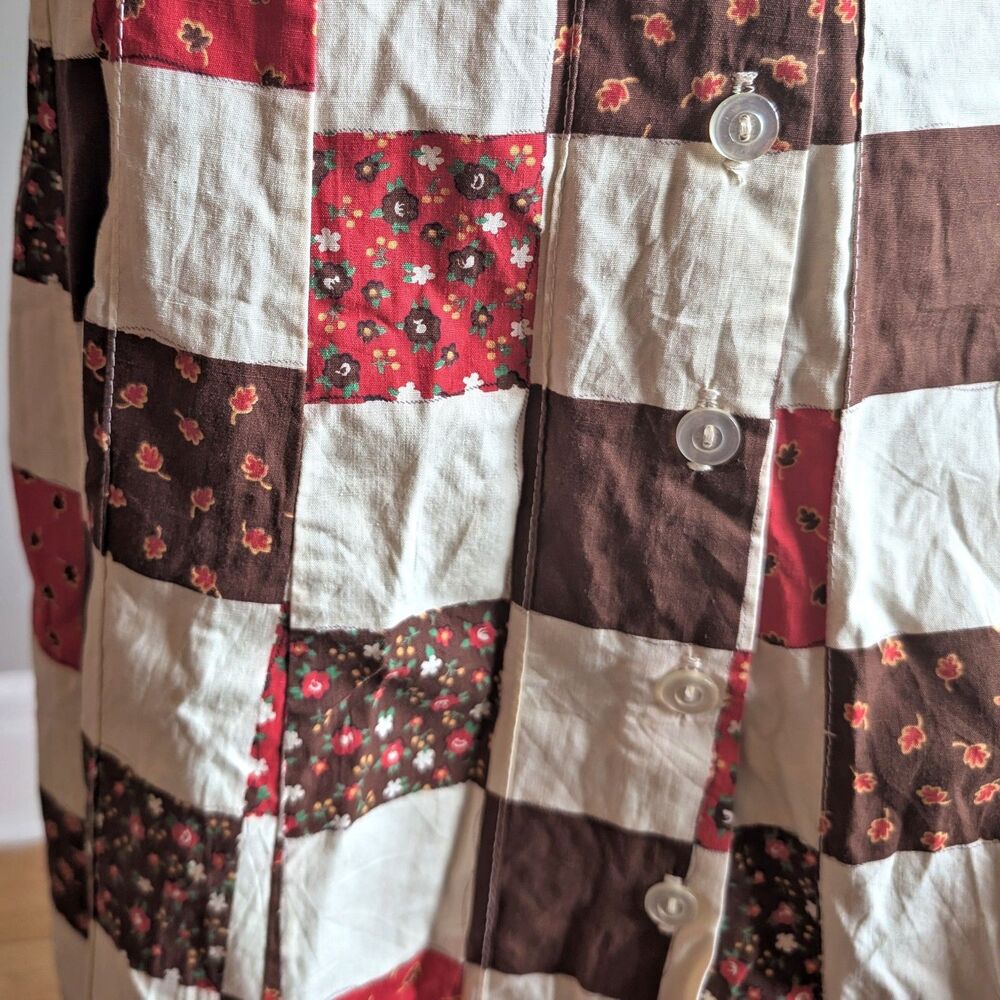 Vintage 1970s SiSi Midi Skirt Quilted Patchwork Floral Prairie Cottagecore Large - Picture 7 of 11